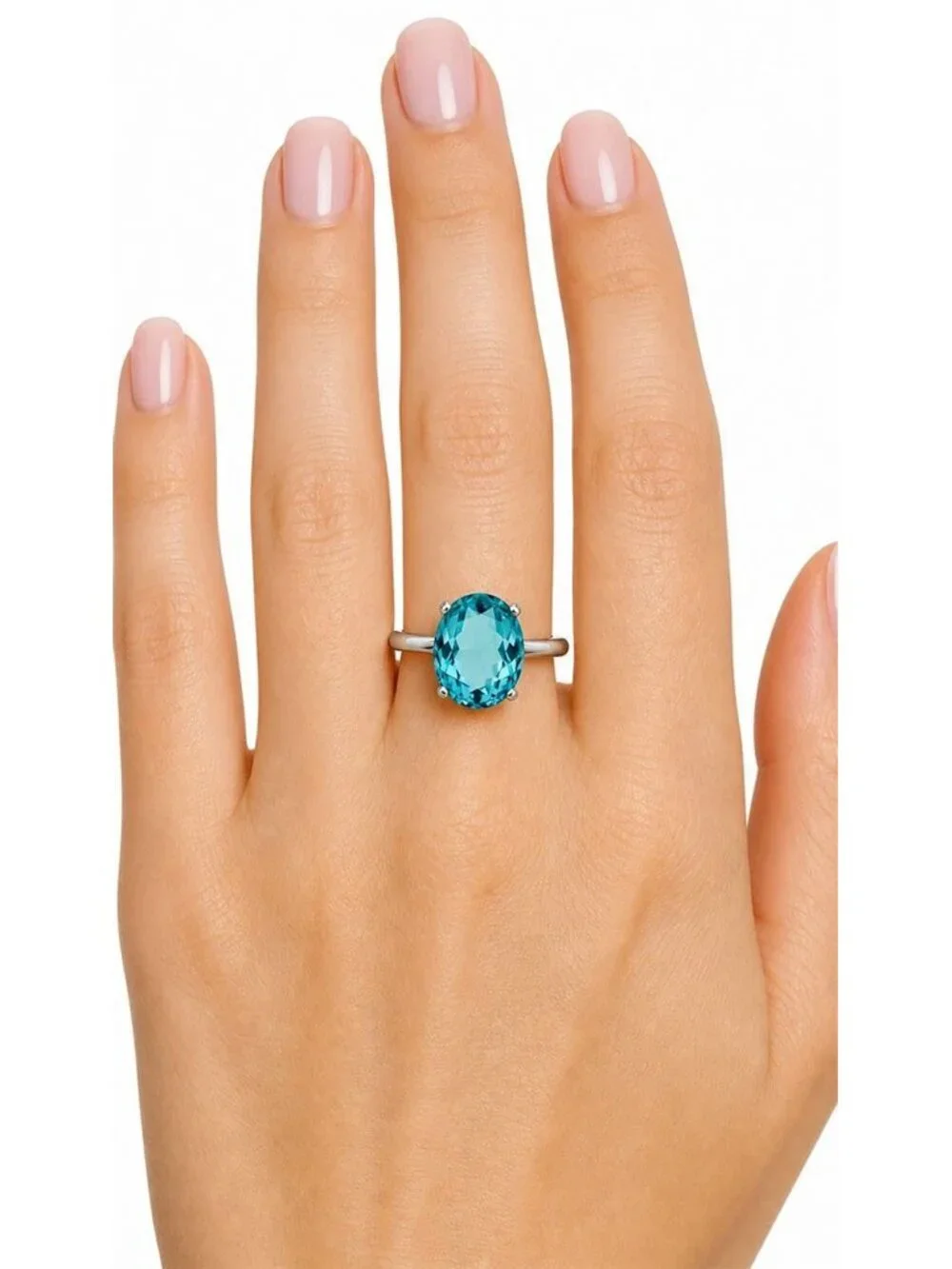 Genuine 3.35 Cts Blue Zircon Ring 10k White Gold